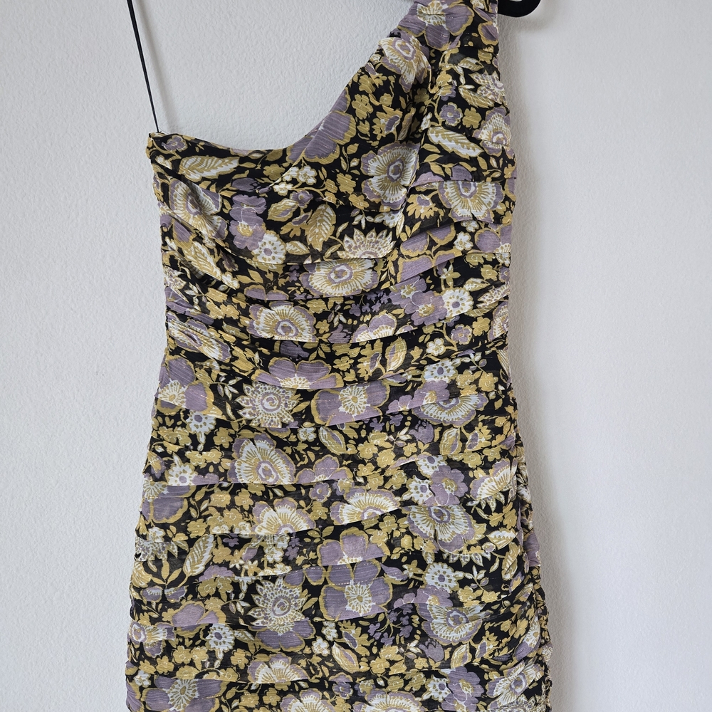 Zara One-Shoulder Dress in Black and Purple Floral